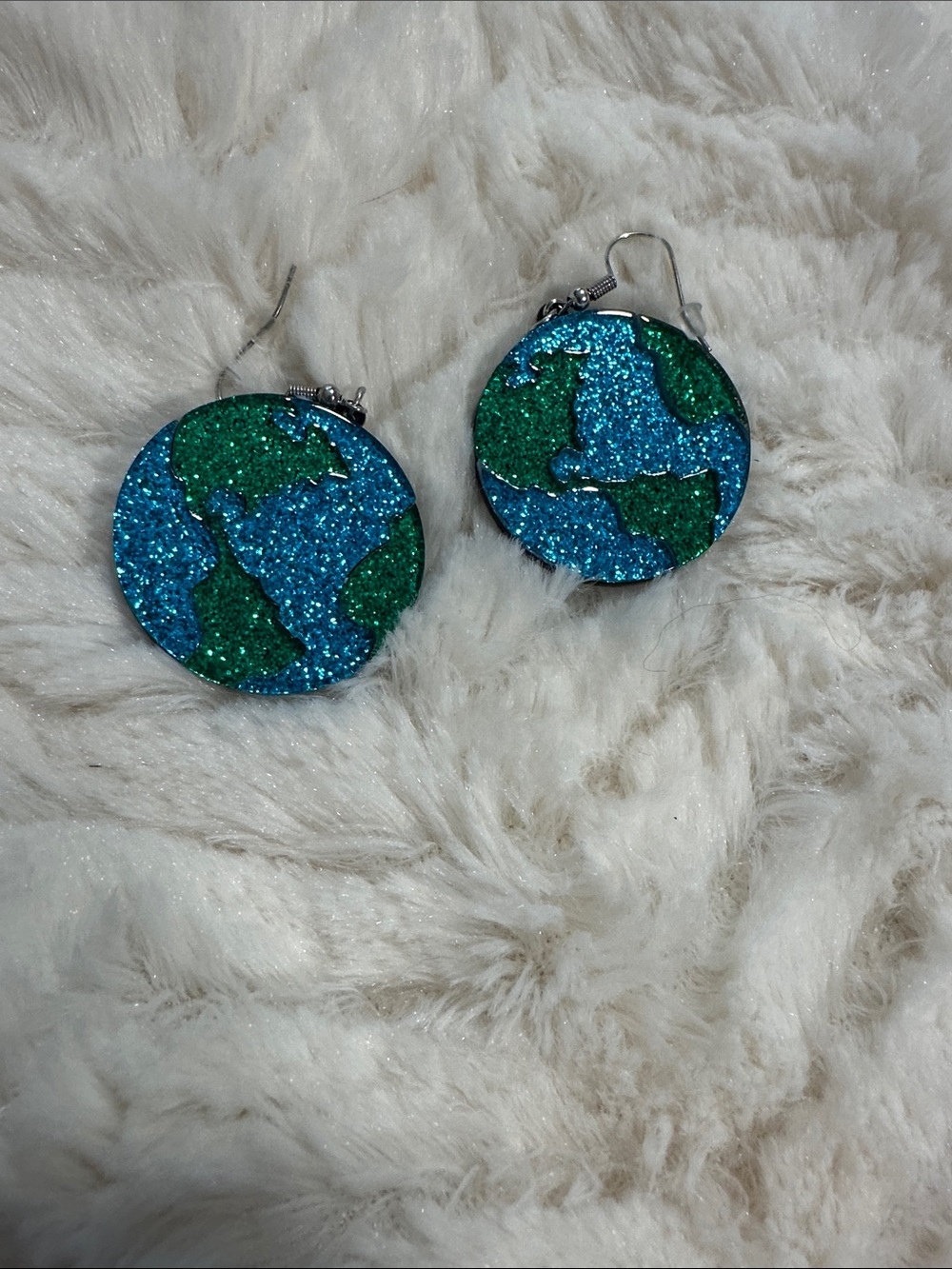 Glitter Earth Globe Dangle Earrings - Blue & Green